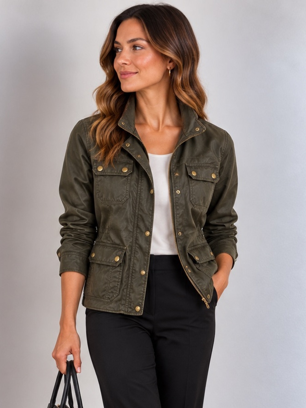 J.Crew Downtown Field Jacket in olive green waxed cotton finish size Small